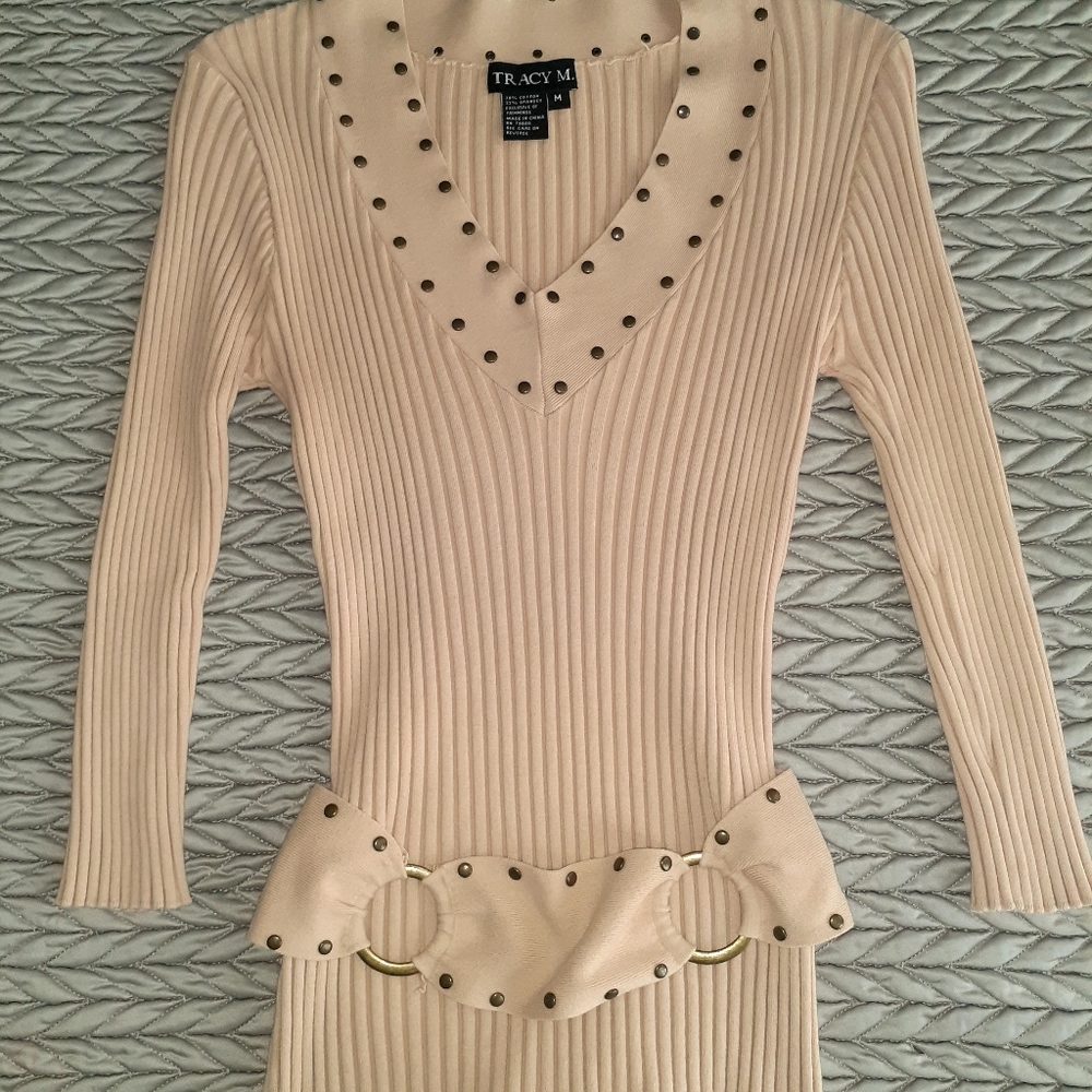 Tracy M Womens Shirt Studded Blouse Fitted Top Lon